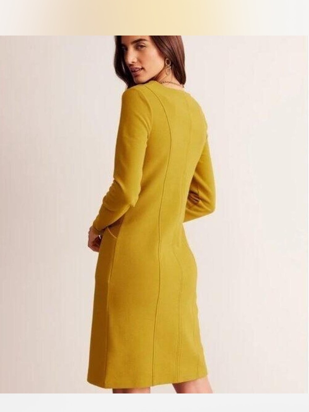 Boden Women’s Ellen Ottoman Dress Mustard Yellow Long Sleeve Pockets Size 6L EUC - Picture 2 of 8